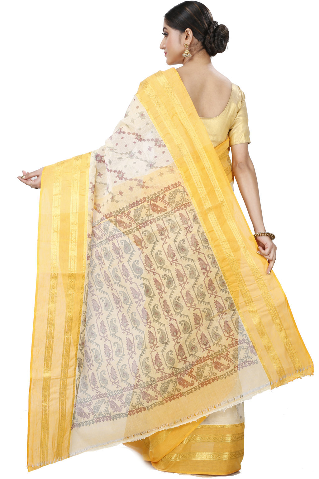 Yellow Pure Cotton Rashi Print Tant Saree Print (1014)